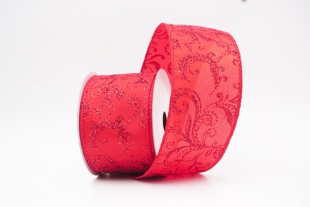 Red Glitter Filigree Scroll Sheer Ribbon_KW0454GC-7-7